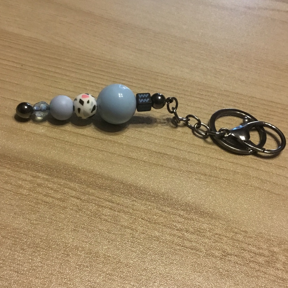 Beaded Keychain with Blue and Black Accents